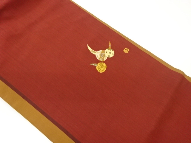 作家物　抽象野菜模様織出し名古屋帯